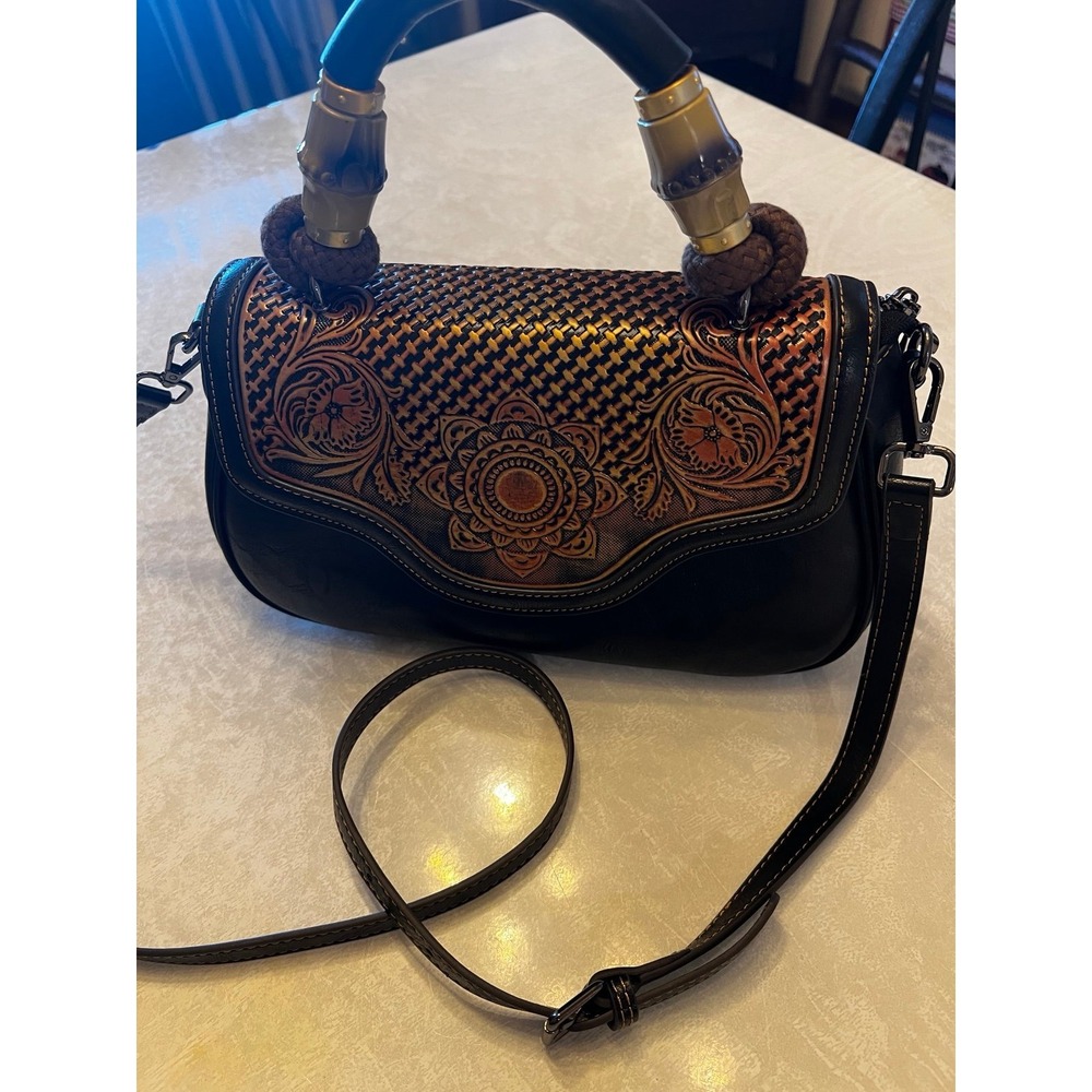 Tooled leather boho structured handbag unbranded medium size